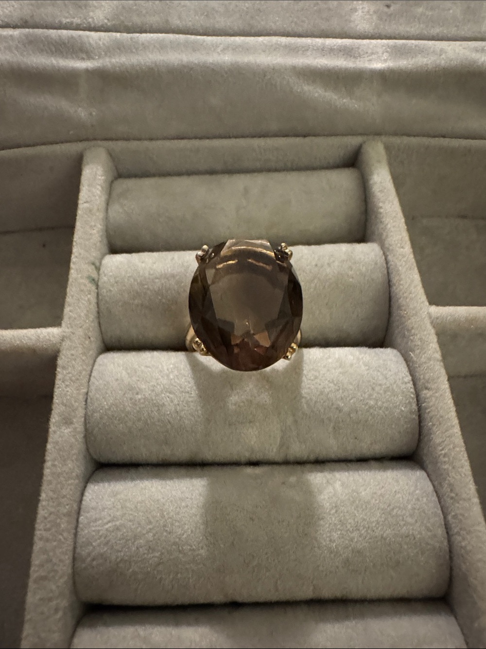 Vintage Gold Cocktail Ring with Faceted Smoky Brown Oval Stone